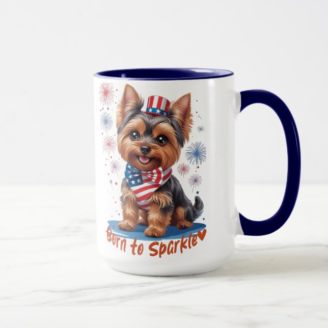 Geboren zu Sparkle - Niedliche Patriotische Yorkie Tasse (Rechts)