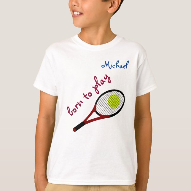Geboren zu spielen, Tennisball und Racquet, person T-Shirt (Vorderseite)