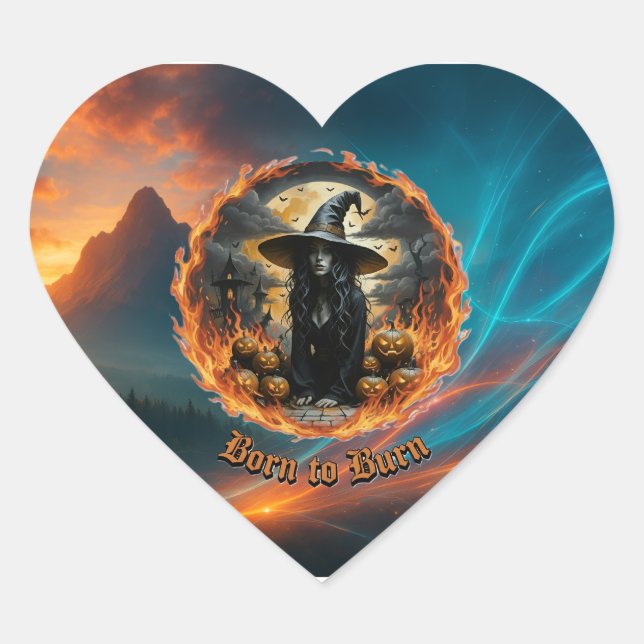 Geboren zum Brennen von Hexen- und Feuerheftkleber Herz-Aufkleber (Vorderseite)