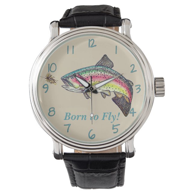 Geboren zum Fly Jumping Rainbow Trout Fly Fishing Armbanduhr (Vorderseite)