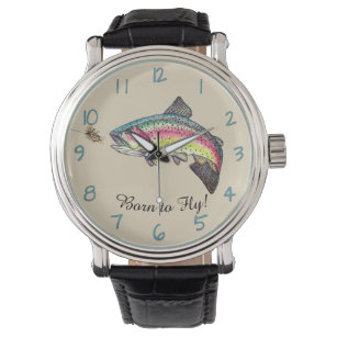 Geboren zum Fly Jumping Rainbow Trout Fly Fishing Armbanduhr