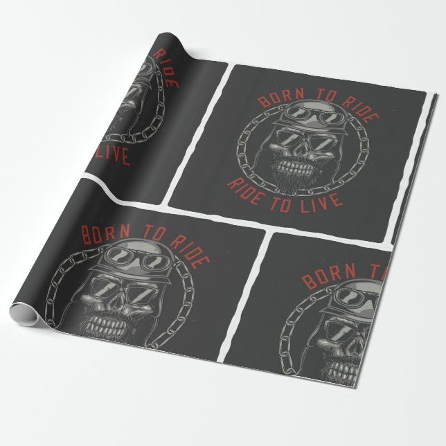 Geboren zum Leben mit dem Skull Biker Geschenkpapier (Ungerollt)