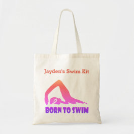 Geboren zum Schwimmen, rosa bis orange Schwimmer u Tragetasche