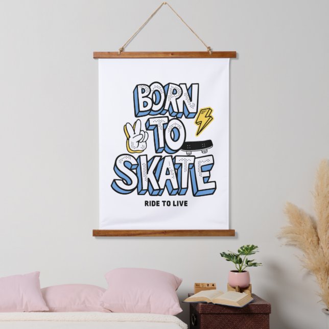 Geboren zum Skate Wandteppich Mit Holzrahmen (Schlafzimmer)