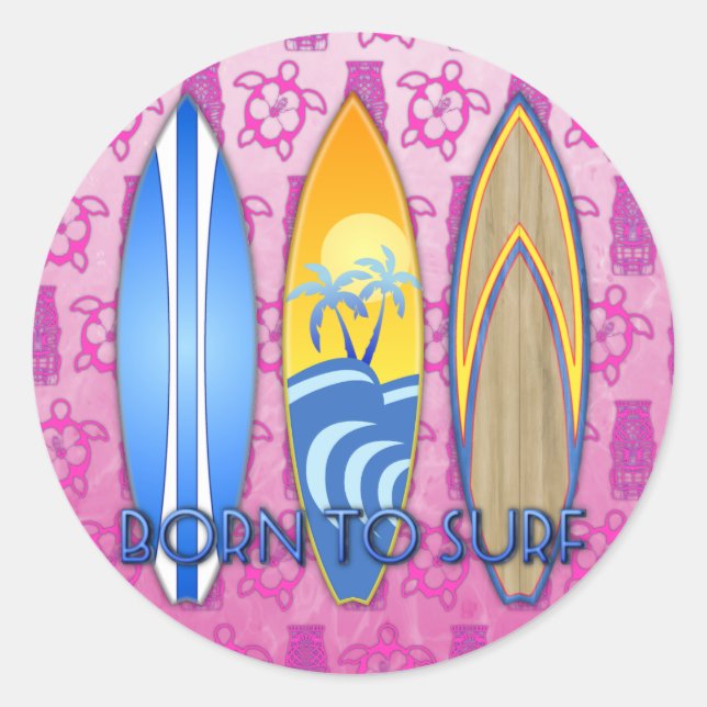 Geboren zum Surfen Runder Aufkleber (Vorderseite)