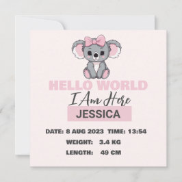 Geborene Babydetails Rosa Koala Ankündigung