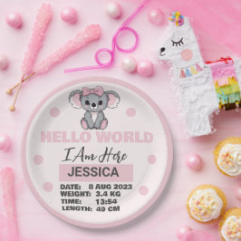 Geborene Babydetails Rosa Koala Pappteller