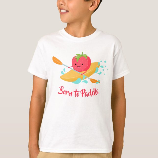 Geborene bis sattelfeste Kinder Kajak T-Shirt (Vorderseite)