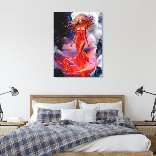 "Geborene des Inferno" - Vulkanweibchen-Portrait Leinwanddruck (Insitu (Schlafzimmer))