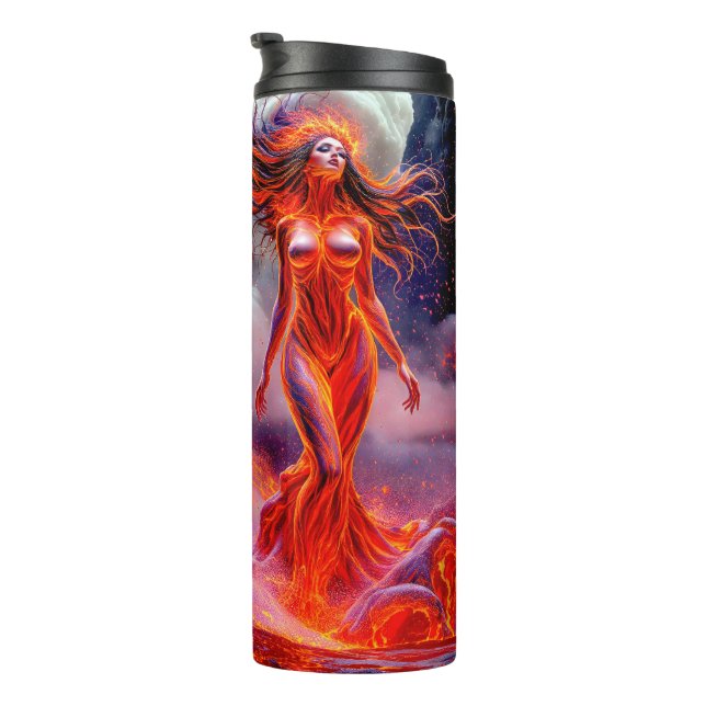 "Geborene des Inferno" - Vulkanweibchen-Portrait Thermosbecher (Nach rechts gedreht)