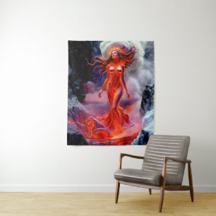 "Geborene des Inferno" - Vulkanweibchen-Portrait Wandteppich