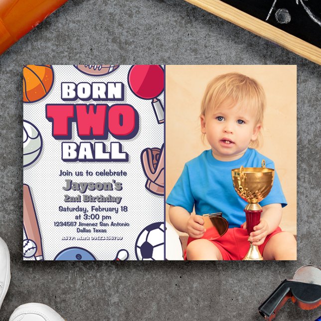 Geborene Einladung mit Foto (Born Two Ball Landscape Invitation with Photo Picture)