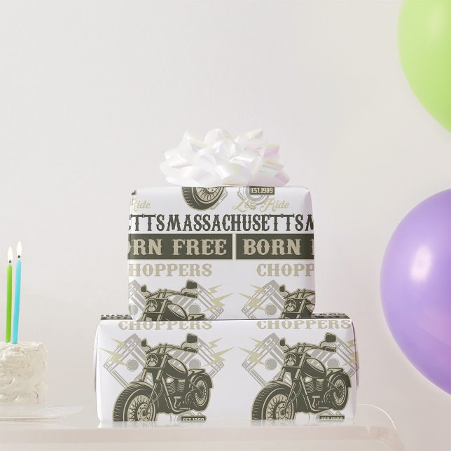 Geborene kostenlose Chopper Motorrad Massachusetts Geschenkpapier (Von Creator hochgeladen)