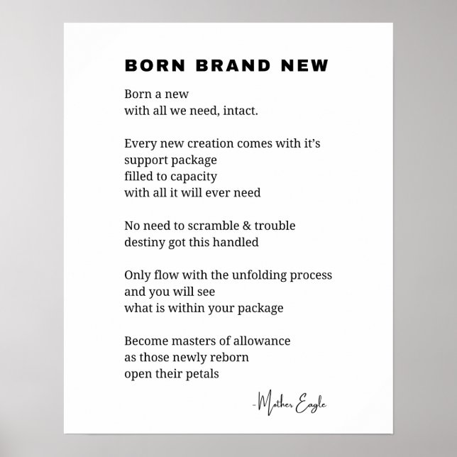 Geborene Markenbezeichnung Neue Inspiration Gedich Poster (Vorne)