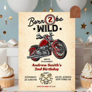 Geborene Zwei-Be-Wild-Motorrad 2. Geburtstag Junge Einladung