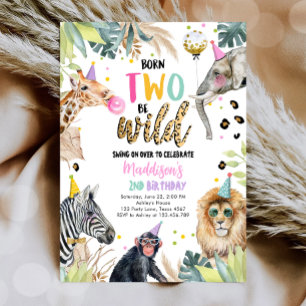 Geborenen "Two Be Wild Safari" Party Tiere Geburts Einladung