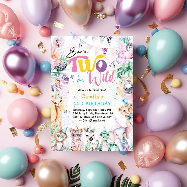 Geborenen "Two Be Wild Tropical Safari" Tiere zum  Einladung (Von Creator hochgeladen)