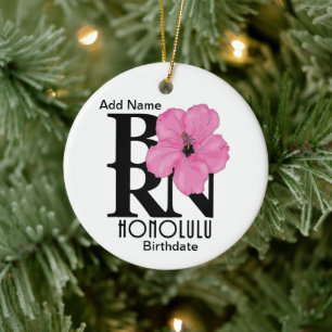 GEBORENER Honolulu Rosa Hibiskus Keramik Ornament