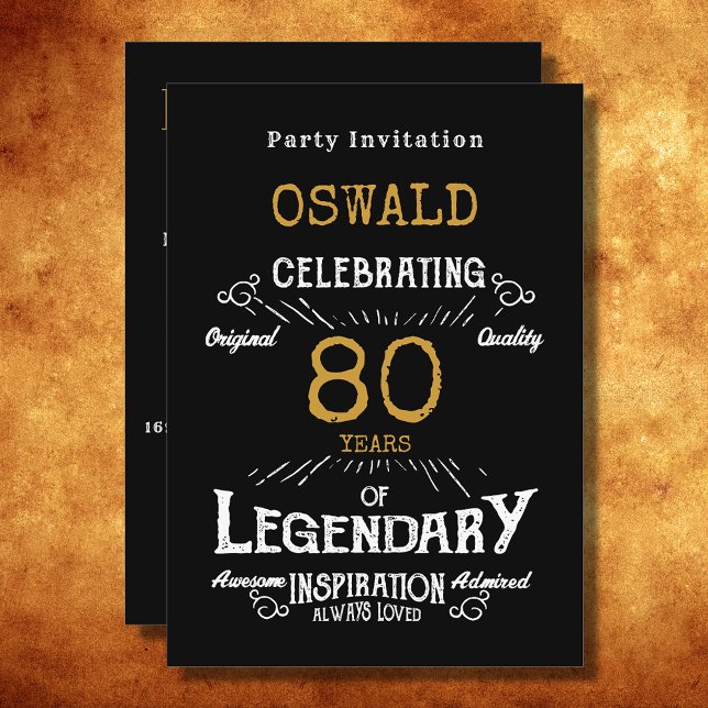geborener legendärer Black Gold Retro zum 80. Gebu Einladung (For those celebrating their 80th birthday we have the ideal birthday party invitation)