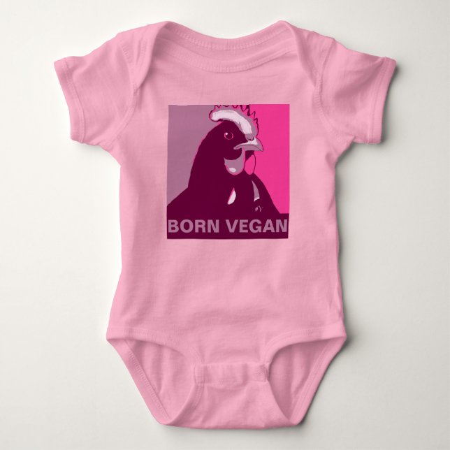 Geborener Veganer Rosa Pop Art Chicken Baby Jumper Baby Strampler (Vorderseite)