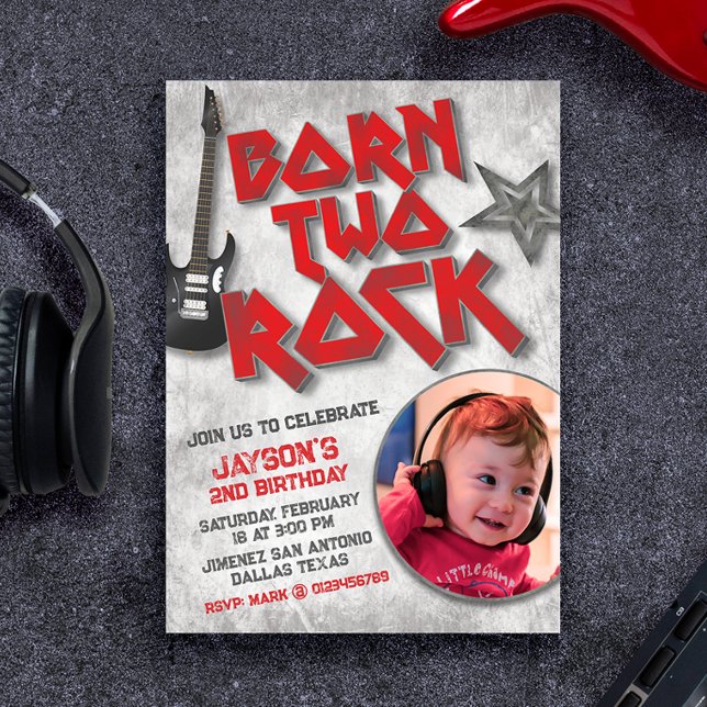 Geborener Zwei-Rock-Bild Einladung (Born Two Rock with Picture Invitation)