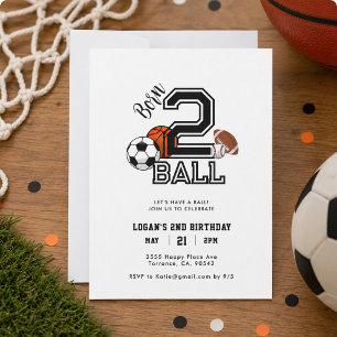 Geborenes 2 Ball Sports Theme Boy's 2. Geburtstag Einladung