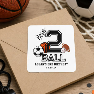 Geborenes 2 Ball Sports Theme Boy's 2. Geburtstag Quadratischer Aufkleber