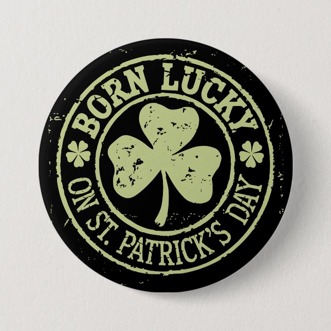 Geborenes Glück am St. Patrick's Day Button (Vorderseite)