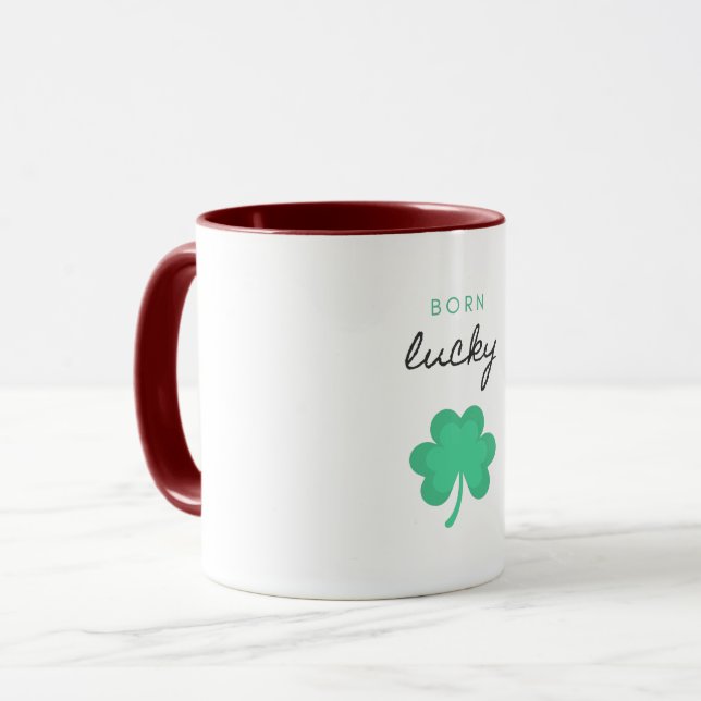"GEBORENES LUCKY KLEEBLATT" ZWEI ZEHN TASSE. MUG TASSE (Vorderseite Links)