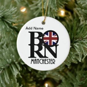 GEBORENES Manchester England individuell anpassbar Keramik Ornament