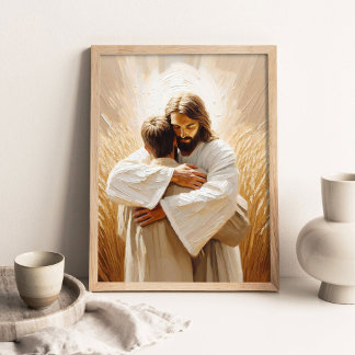 Geborgen bei Ihm, Christliche Kunst, Jesus umarmt  Poster