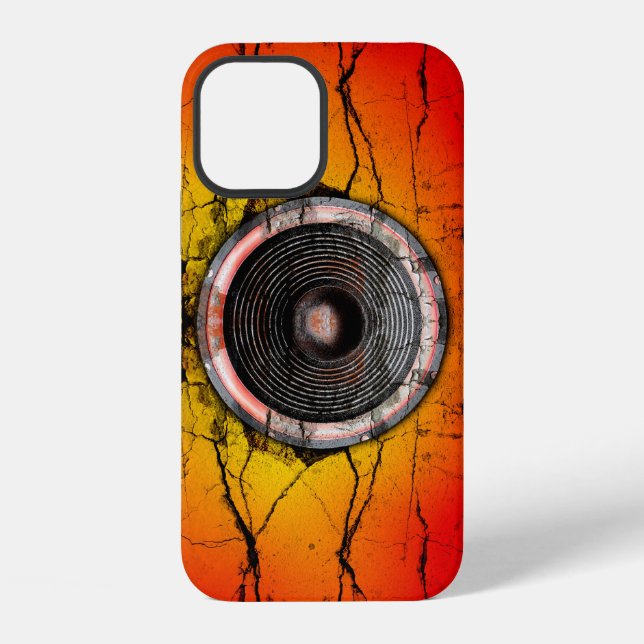 Geborstener roter und orangefarbener Musiklautspre iPhone Hülle (Rückseite)
