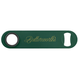Gebrandete grüne und goldene Monogrammanfangsbuchs Speed Flaschenöffner