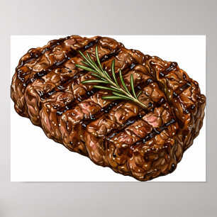 Gebratene Ribeye-Steak-BBQ-Fleisch-Illustration Poster