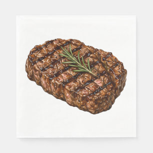 Gebratene Ribeye-Steak-BBQ-Fleisch-Illustration Serviette