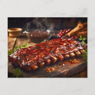 Gebratene Spare Ribs BBQ Postkarte