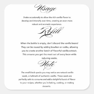 Gebrauchsanweisung für Vanilla Extract Quadratischer Aufkleber