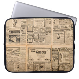 Gebrauchte Papierhintergrund. Alte Zeitungsseite m Laptopschutzhülle