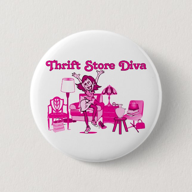 Gebrauchtwarenladen-Diva rund Button (Vorderseite)