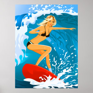 Gebräuntes Surfer-Mädchen Poster