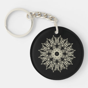 Gebrochen weißes geometrisches Spitzen-Mandala Schlüsselanhänger