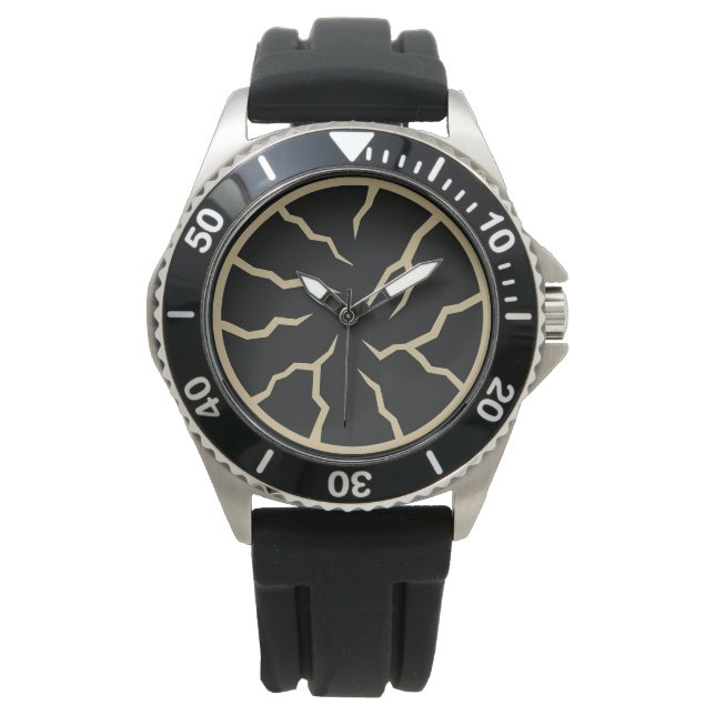 Gebrochene Oberfläche Edelstahl Schwarz Gummi Armb Armbanduhr (Vorderseite)