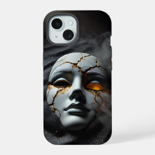 Gebrochene Porzellanmaske Dark iPhone 15 Tough Cas Hülle