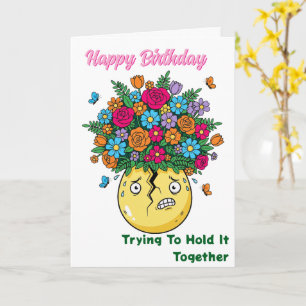 Gebrochene Vase mit Blumen Lustiges Happy Birthday Karte