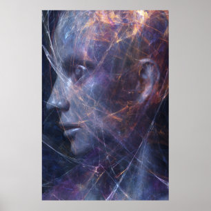 Gebrochenes Gesicht Neon-Fäden Kosmisches Porträt Poster