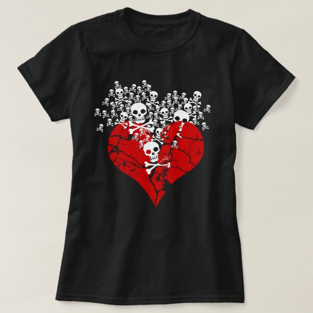 Gebrochenes Herz mit Skulls-T - Shirt (Design vorne)