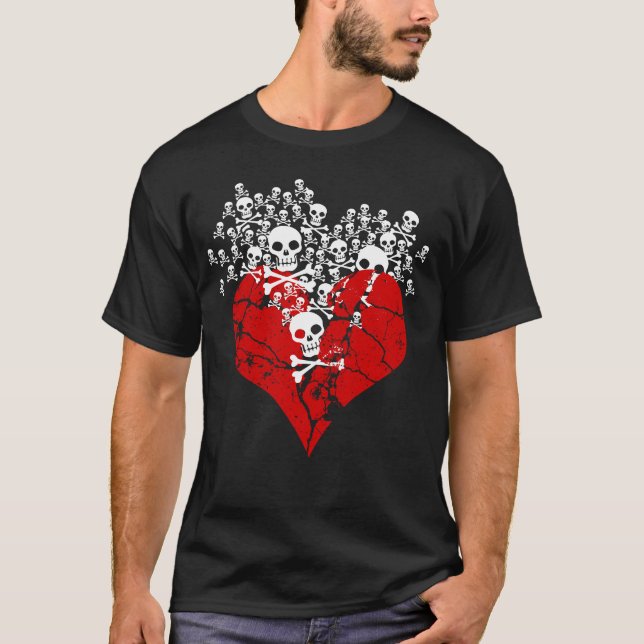 Gebrochenes Herz mit Skulls T-Shirt (Vorderseite)