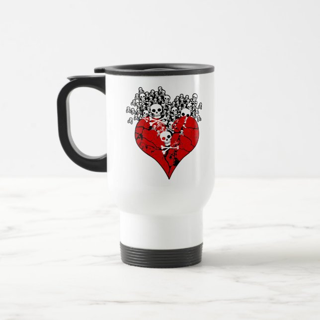 Gebrochenes Herz mit Skulls-Tasse Reisebecher (Links)