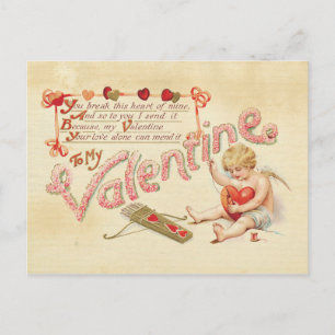 Gebrochenes Herz Valentinstag Vintage Cupid Rot Postkarte