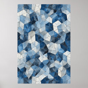 Gebrochenes Mosaik: Blaues geometrisches zerbroche Poster